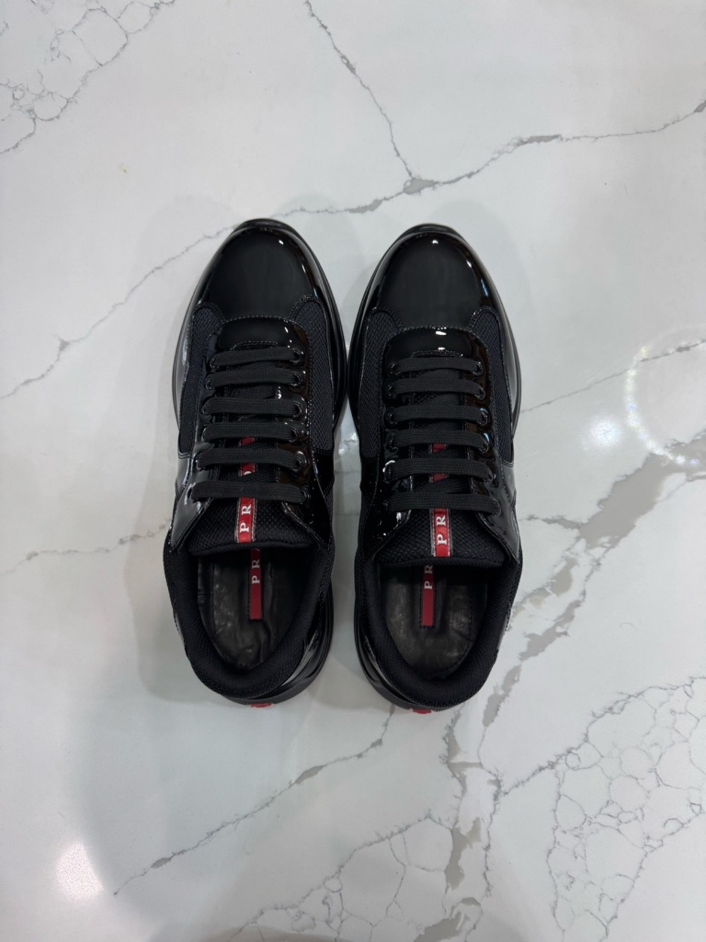 PRADA Men's Black Patent Leather Mesh
Lace Up Sneakers Casual Comfort - Picture 5 of 6